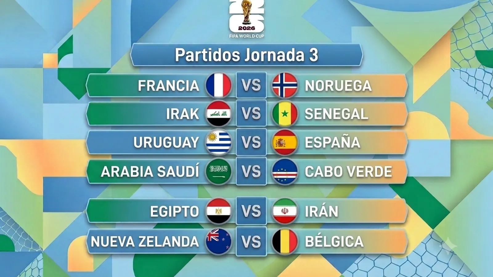 Jornada final grupos G, H e I: Francia-Noruega se juegan el liderato (21:00h), España-Uruguay la clasificación (02:00h) y Egipto-Irán el primer puesto (05:00h)